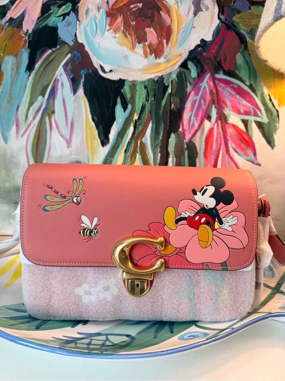 NWT Disney x Coach studio shoulder bag Mickey Mouse Flowers CH413 Rare